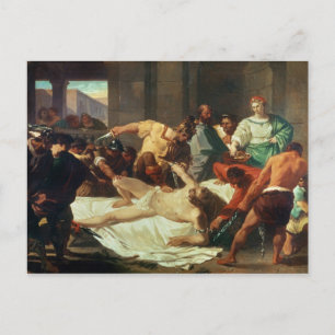 Postal Samson traicionado por Delilah (petróleo en lienzo