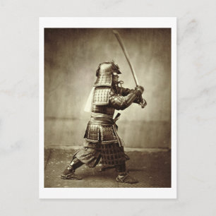 Postal Samurai con espada elevada, c.1860 (huella de albu