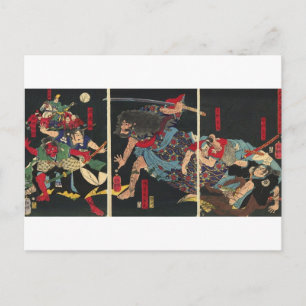 Postal Samurai en pintura de combate. alrededor de 1860