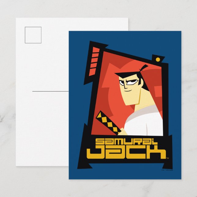 Postal Samurai Jack sonriendo gráfico de marco futurista (Anverso / Reverso)