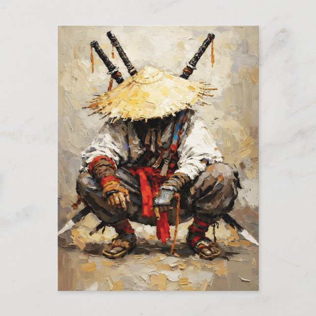Postal Samurai Resting Palette Knife Orange Impasto (Anverso)