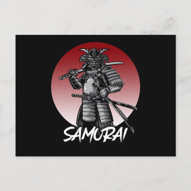Postal Samurái Retro Perfecto Honrado - Blanco y Negro (Anverso)