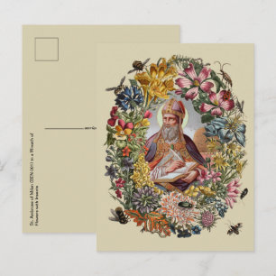 Postal San Ambrosio de Milán con Flores, Abejas, y Colmen
