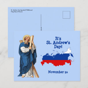 Postal San Andrés con Bandera-Mapa de Rusia Día de Fiesta
