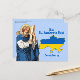Postal San Andrés con Bandera-Mapa de Ucrania Día de la F