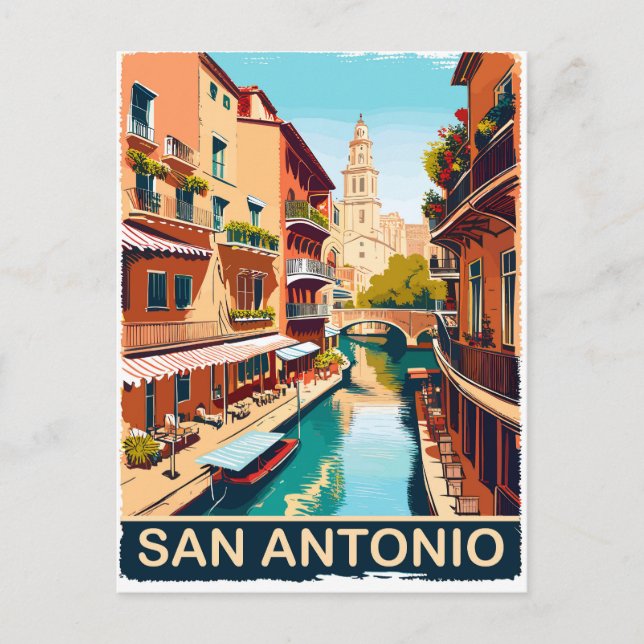 Postal San Antonio, ciudad, viajes (Anverso)