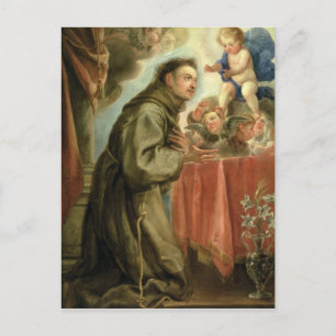 Postal San Antonio de Padua adorando al niño Cristo