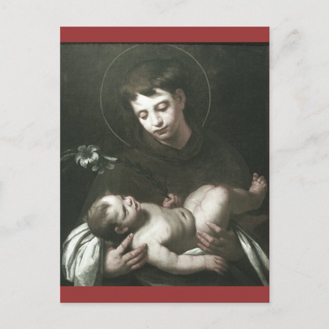 Postal San Antonio de Padua sosteniendo al niño Jesús (Anverso)