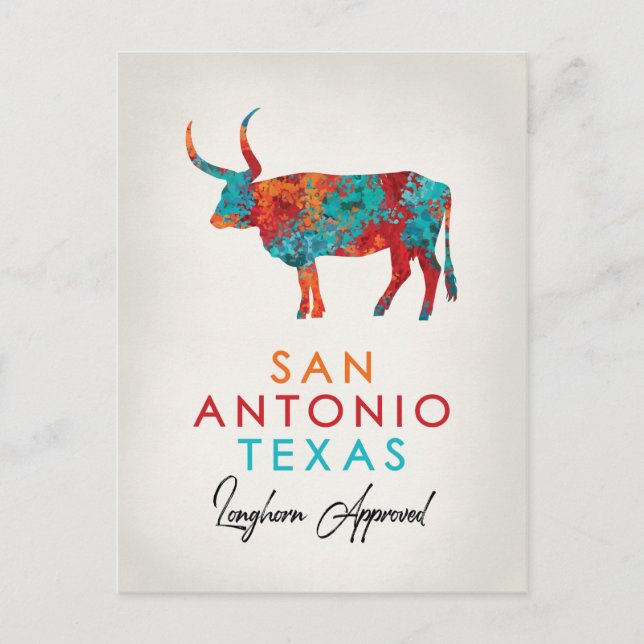 Postal San Antonio Texas Colorful Longhorn (Anverso)