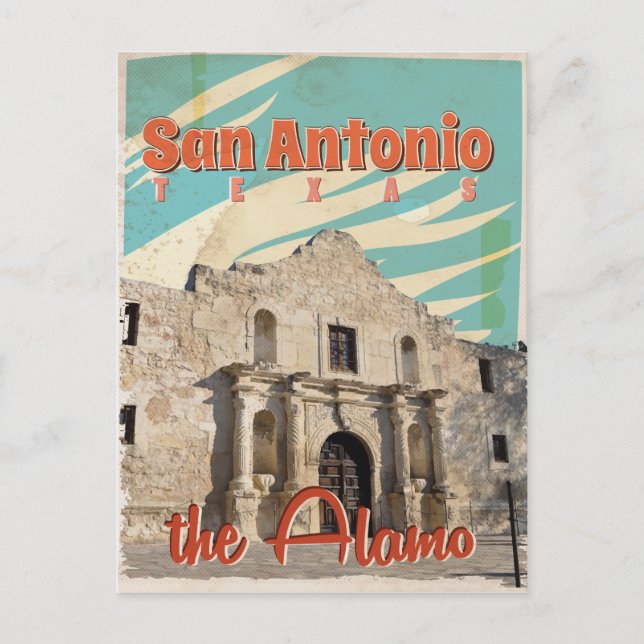 Postal San Antonio, Texas, el afiche de viaje del Álamo (Anverso)