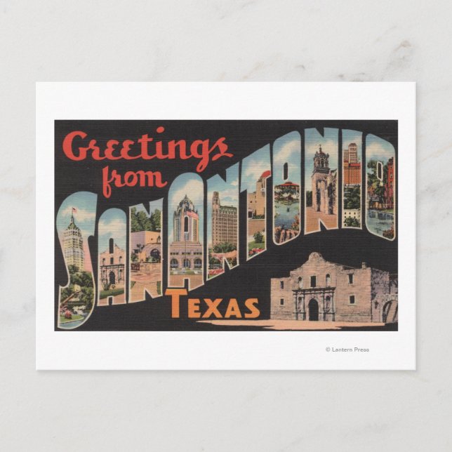 Postal San Antonio, Texas - Escenas de letras grandes (Anverso)