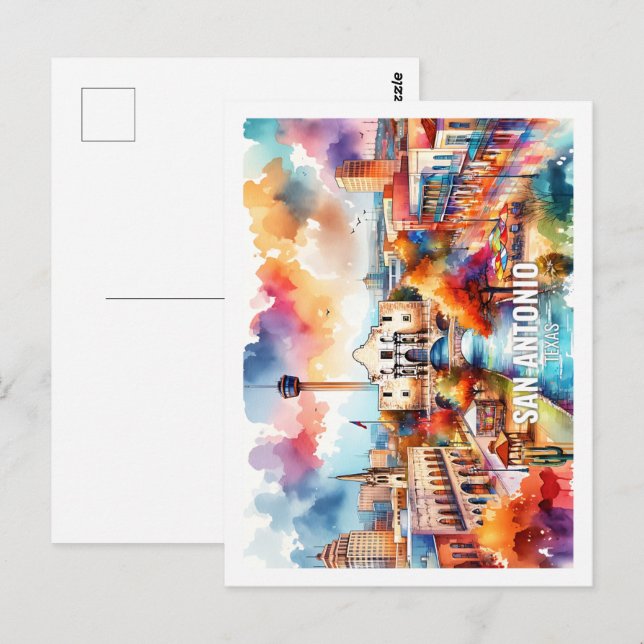 Postal San Antonio Texas Estados Unidos Famosa acuarela (Anverso / Reverso)