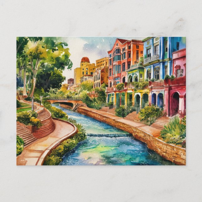 Postal San Antonio, Texas, Pintura de Riverwalk (Anverso)