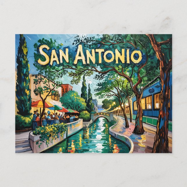 Postal San Antonio Texas River Walk Van Gogh Vibrant City (Anverso)