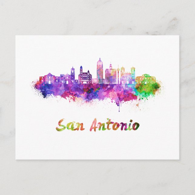 Postal San Antonio V2 skyline in watercolor (Anverso)