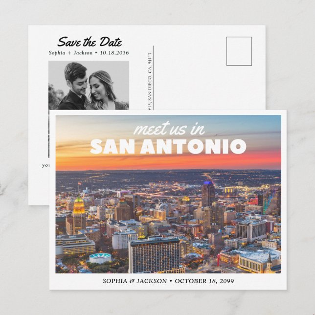Postal San Antonio Wedding Save the Date Retro Postcard (Anverso / Reverso)