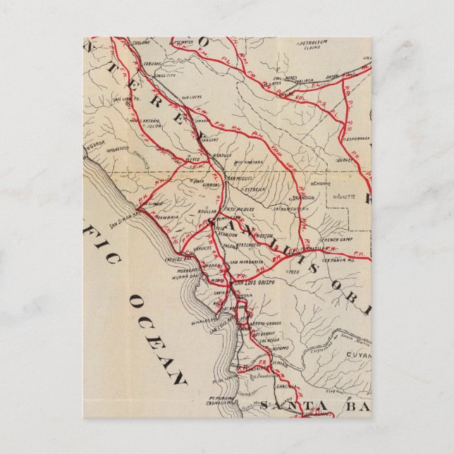 Postal San Benito, Fresno, Monterey, San Luis Obispo (Anverso)