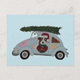 Postal San Bernardo en coche hippie en Navidad