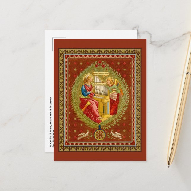 Postal San Cecilia de Roma (SNV 36) Postcarta vertical (Anverso/Reverso In Situ)