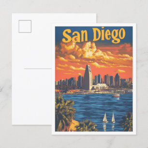 Postal San Diego Beach California Viajes de arte de los E