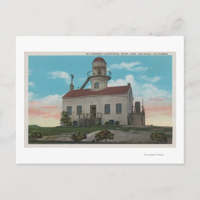 Postal San Diego, CA - Antiguo faro español en (Anverso)