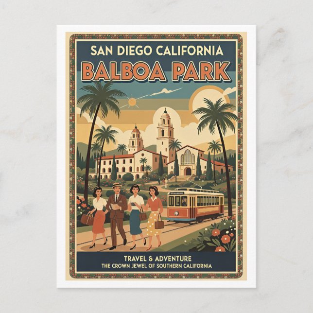 Postal San Diego CA Balboa Park Retro 1950s (Anverso)