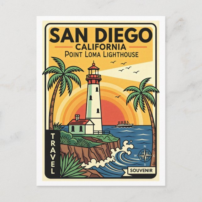 Postal SAN DIEGO CA Faro de Point Loma Retro 1950s (Anverso)
