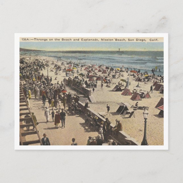 Postal San Diego CA, Mission Beach 1945 Vintage (Anverso)