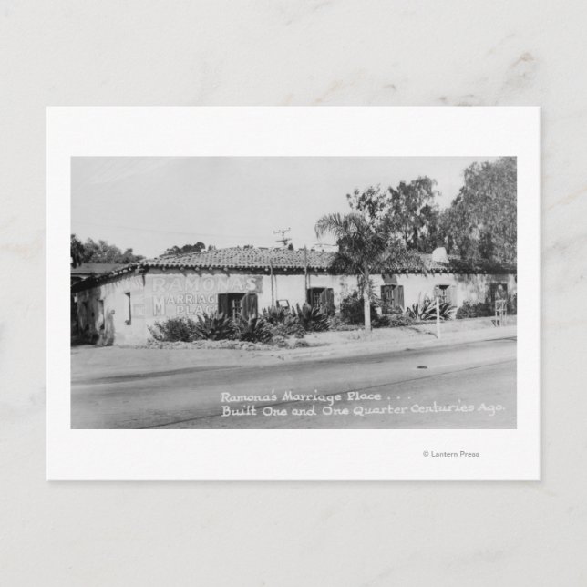 Postal San Diego, CA Ramona's Marriage Place Photograph (Anverso)