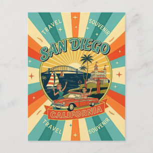Postal San Diego, CA Retro Viajes Años 50