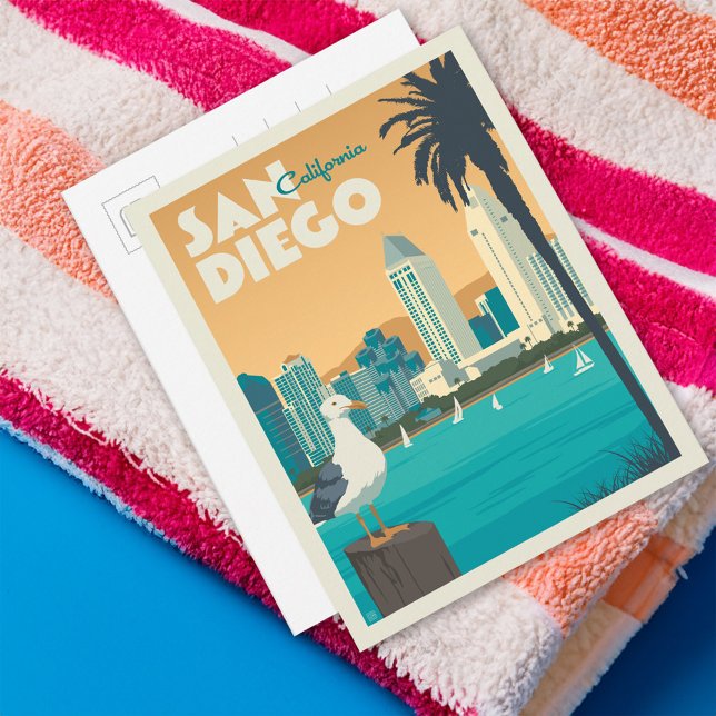 Postal San Diego, California (Card on beach towel)