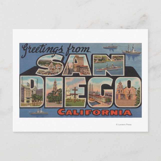 Postal San Diego, California - Escenas de letras grandes (Anverso)