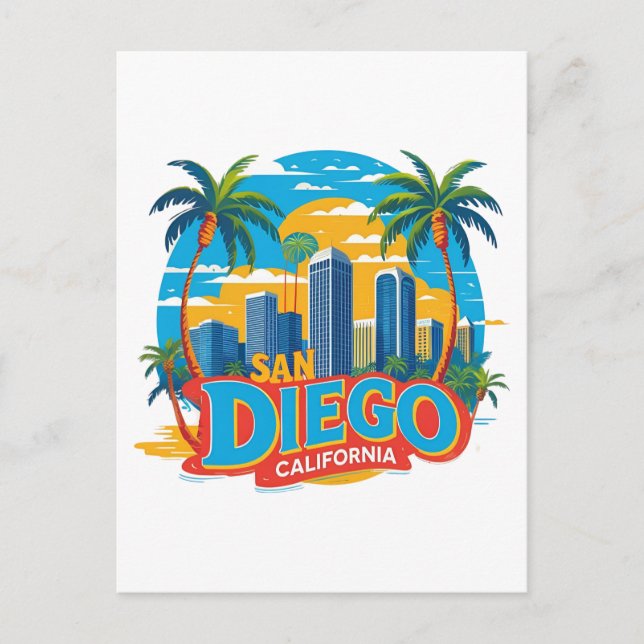 Postal San Diego California Skyline-Modern Cityscape Art (Anverso)