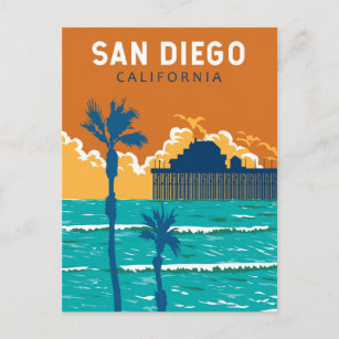 Postal San Diego California Travel Art Vintage