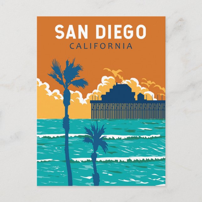 Postal San Diego California Travel Art Vintage (Anverso)