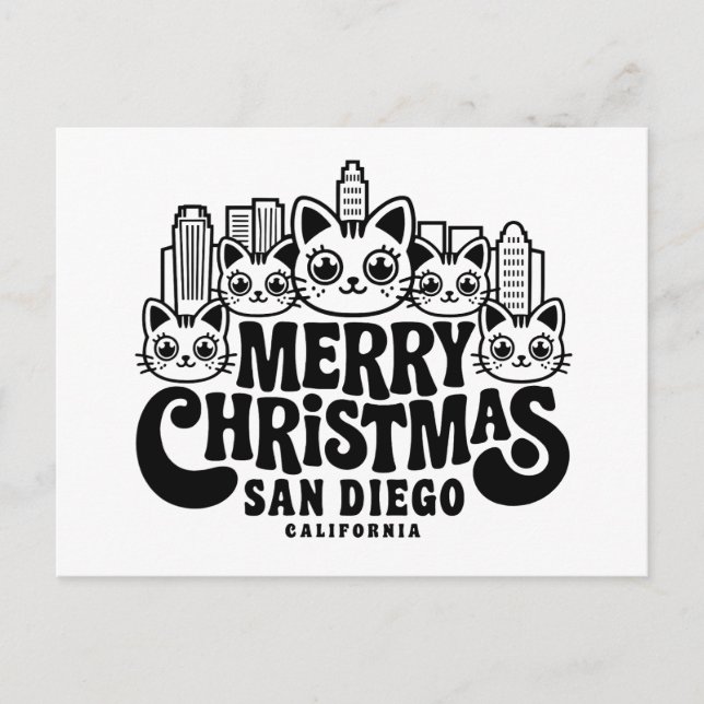 Postal San Diego City California Feliz Navidad Cats EE.UU (Anverso)