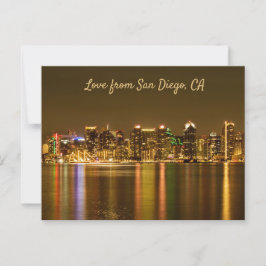 Postal San Diego Skyline Night Travel Photo Souvenir