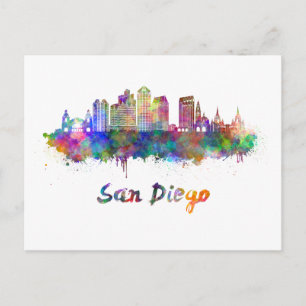Postal San Diego V2 skyline in watercolor