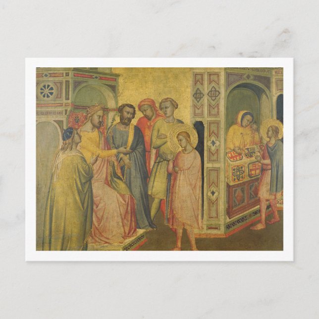 Postal San Eligio antes del Rey Clothar, c.1365 (aceite s (Anverso)