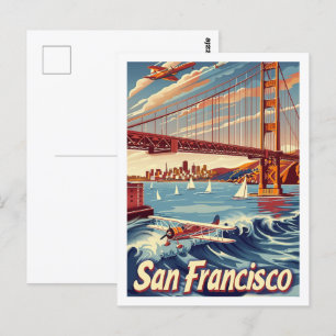 Postal San Francisco Bridge Vintage Famoso Travel Place