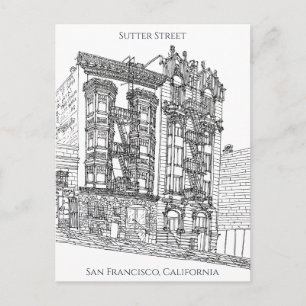Postal San Francisco, CA   Calle Sutter Dibujo