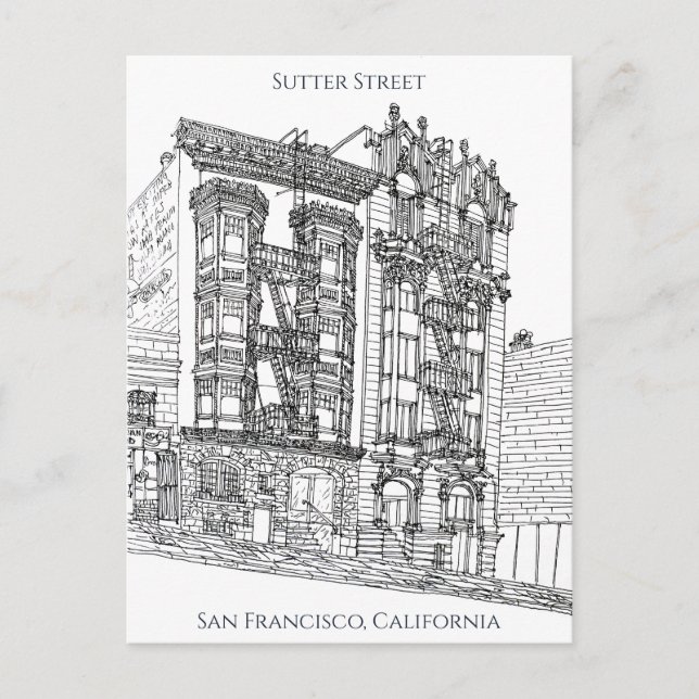 Postal San Francisco, CA | Calle Sutter Dibujo (Anverso)