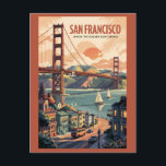 Postal San Francisco California Skyline Travel Art Retro<br><div class="desc">Diseño de viaje vectorial retro de San Francisco. Desde la exploración de la isla de Alcatraz hasta el paseo por Fisherman’s Wharf y Chinatown,  San Francisco ofrece una combinación perfecta de historia,  paisaje y cultura.</div>