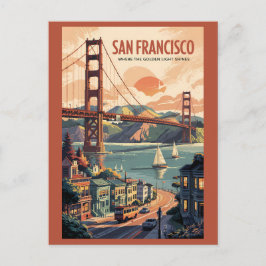 Postal San Francisco California Skyline Travel Art Retro