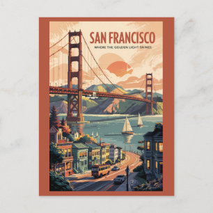 Postal San Francisco California Skyline Travel Art Retro