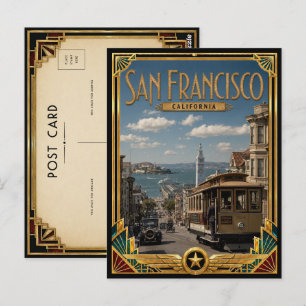 Postal San Francisco California Vintage Art Deco Dorado