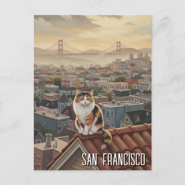 Postal San Francisco Cat on rooftop (Anverso)