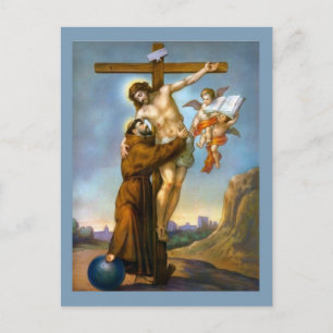 Postal San Francisco de Asís Jesús Crucifixion Angels
