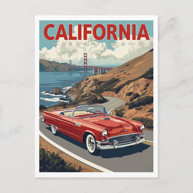Postal San Francisco Golden Gate Bridge Retro Car (Anverso)