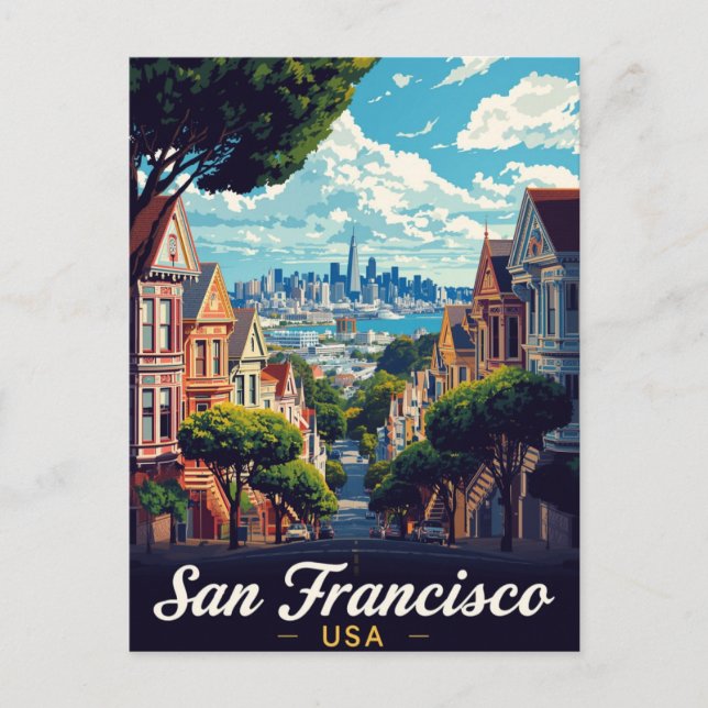 Postal San Francisco Painted Ladies City View (Anverso)